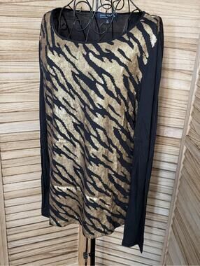 JONES NEW YORK SIGNATURE GOLD SEQUIN TOP SHIRT SWEATER Medium